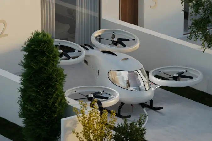 Os chamados eVTOLs, desenvolvidos pela Eve Air Mobility, empresa subsidiária da Embraer, são uma das principais apostas para a mobilidade aérea do futuro | Foto: Reprodução/Canva