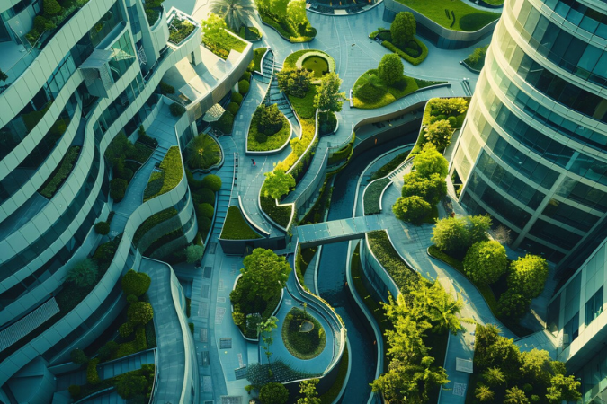 Infraestrutura verde com telhados verdes e áreas sustentáveis